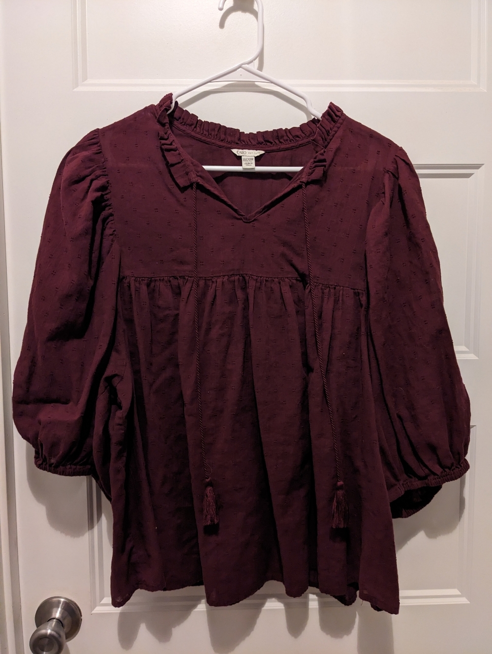 Cato Maroon Dobby Cotton Babydoll Blouse Plus Size 18/20W
